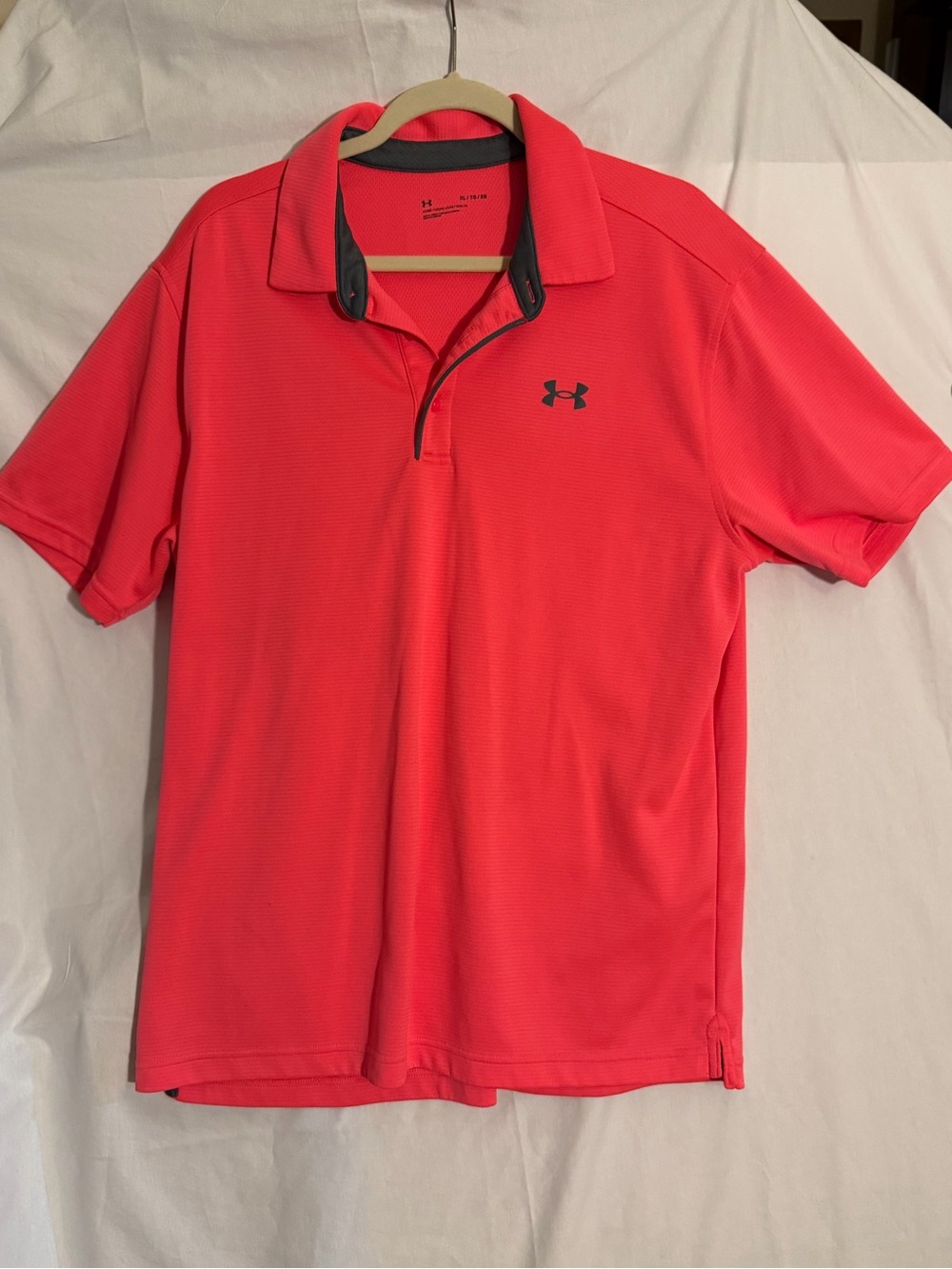 #508 Under Armour Men’s Bright Coral Performance Polo with Contrast Trim